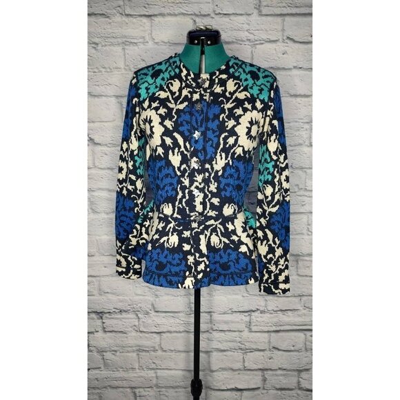 J. Peterman Women's Emmas Peplum Cardigan Sweater Multicolor Wool Blend Floral S - Picture 1 of 7